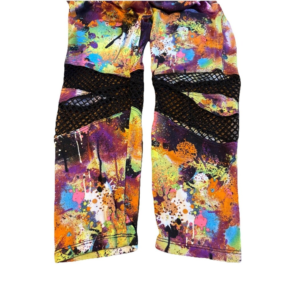 Eye Candy Women’s Sz XL Multicolor Paint Splatter Stretch Leggings Mesh Cutouts - Picture 4 of 6